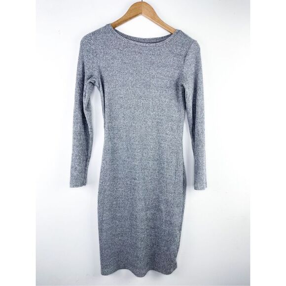 A New Day Ribbed Grey Long Sleeve Bodycon Midi Dress Size XS - Picture 1 of 7